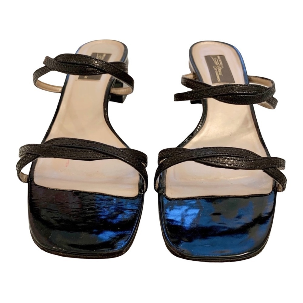 VINTAGE Sesto Meucci of Florence Black Patent Leather Slip On Sandals Si… - Picture 4 of 7